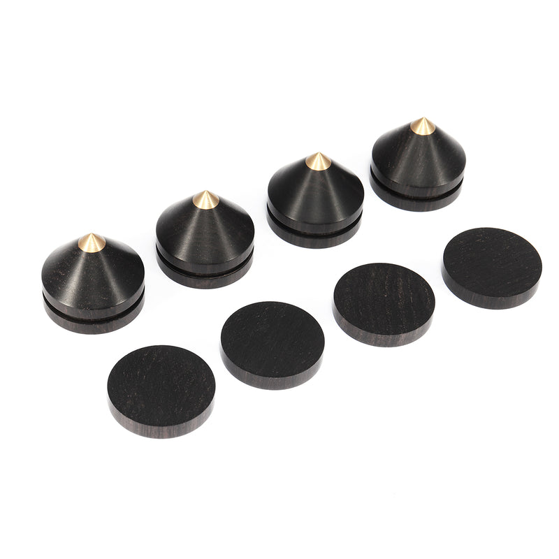 4Pcs Ebony Speaker Spike Isolation Stand Wooden Copper Tip Feet Spike with 23mm Base Pad