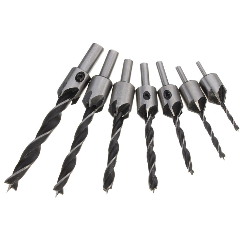 7pcs 3mm-10mm 5 Flutes Countersink Drill Bit Set HSS Carpentry Reamer Woodworking Chamfer Drill