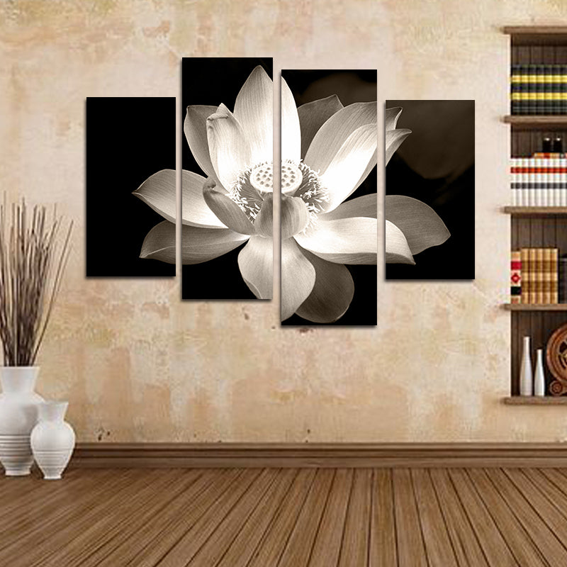 Miico Hand Painted Four Combination Decorative Paintings Botanic Lotus Wall Art For Home Decoration