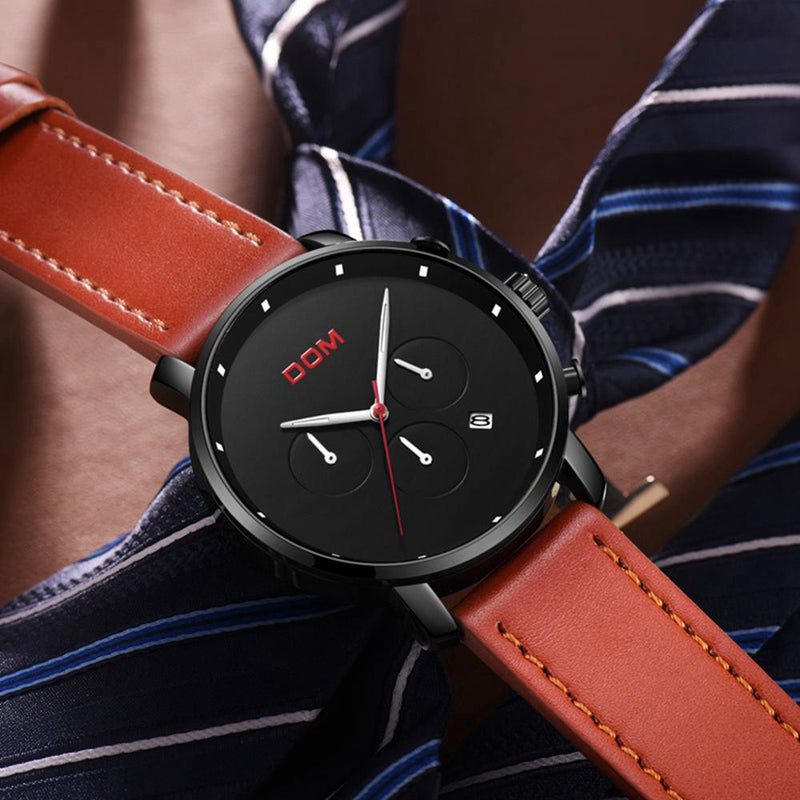 DOM M-1216BL-1M Fashion Men Watch Waterproof Chronograph Luminous Date Display Quartz Watch