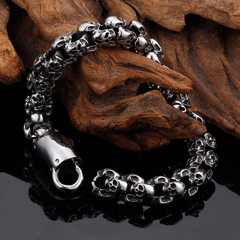 Casting Stainless Steel Skeleton Skull Chain Bracelet Men Silver Jewelry Gift