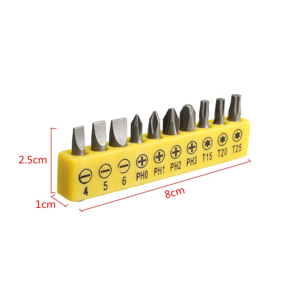10pcs Torx Flat Head Cross Spanner Screwdriver Bits Set With Screwdriver Holder
