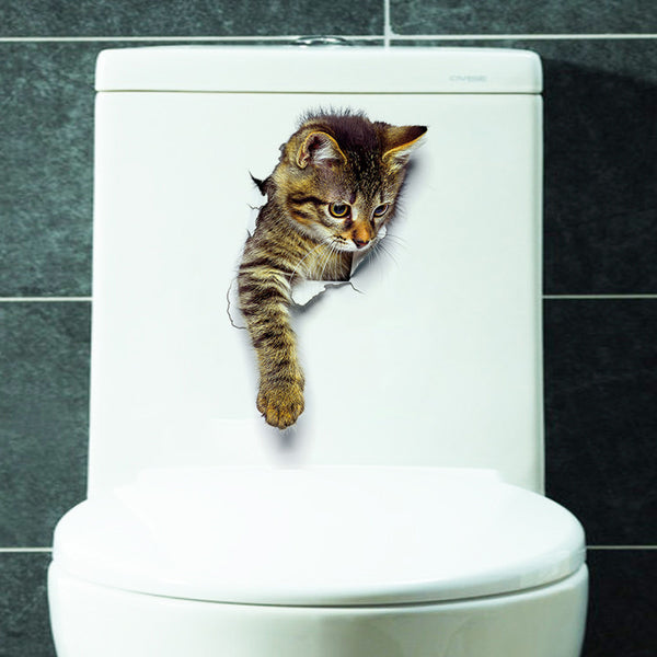 3D Cute Cat Wall Sticker Toliet Stickers  Decorations Creative Animal Wall Stickers