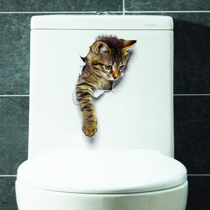 3D Cute Cat Wall Sticker Toliet Stickers  Decorations Creative Animal Wall Stickers