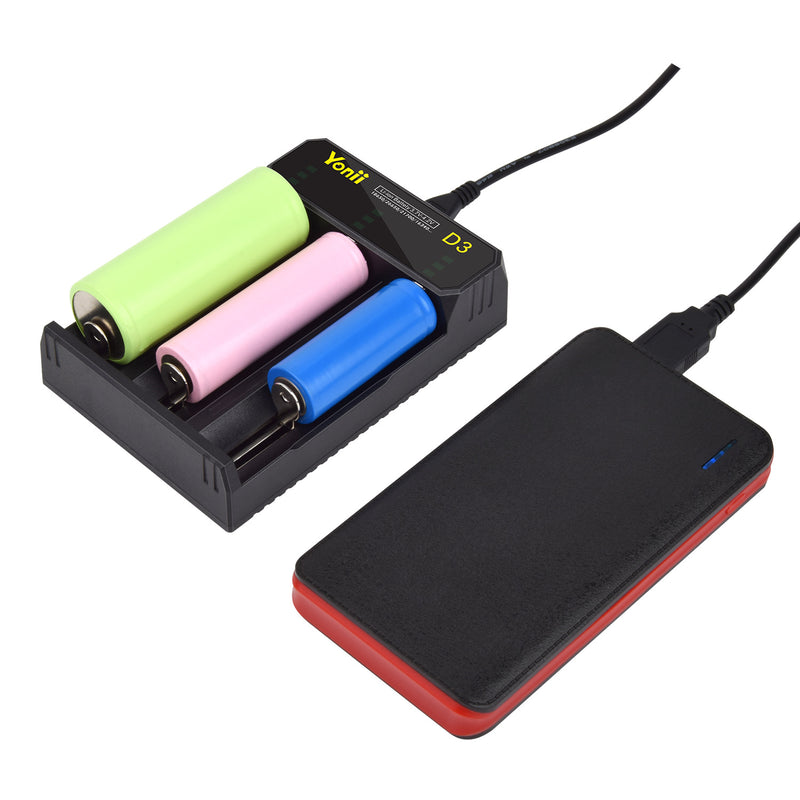 Yonii D3 2A 3Slots USB Smart Fast Charge li-ion battery charger for 18650 22650 21700 flashlight battery