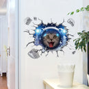 Miico Creative 3D Space Astronaut Cat Broken Wall PVC Removable Home Room Decor Sticker