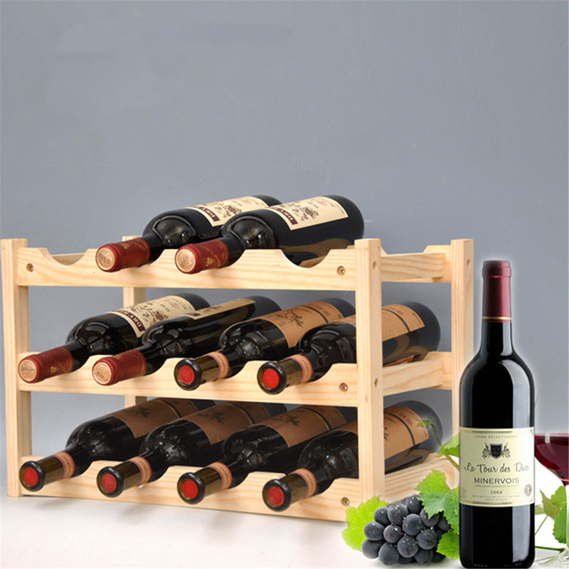 Wooden Rack 12 Bottles Storage Shelf Home Bar Cabinet Decorations