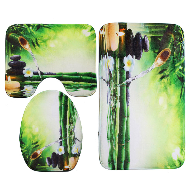 71" x 71" Waterproof Fiber Bathroom Shower Curtain Toilet Cover Non-Slip Rug Mat