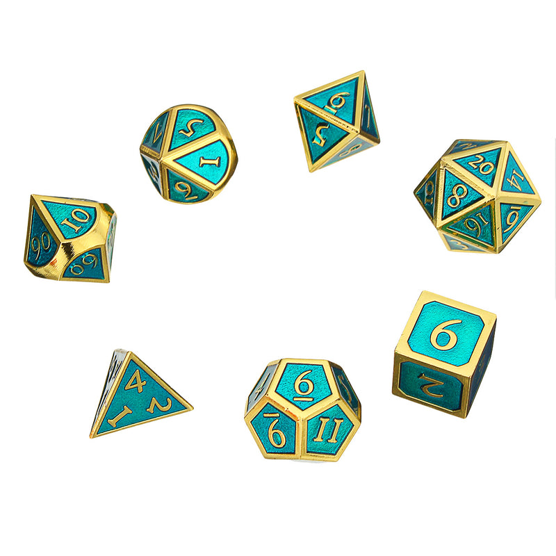 7pcs Embossed Heavy Metal Polyhedral Dices DnD RPG SET w/ Bag