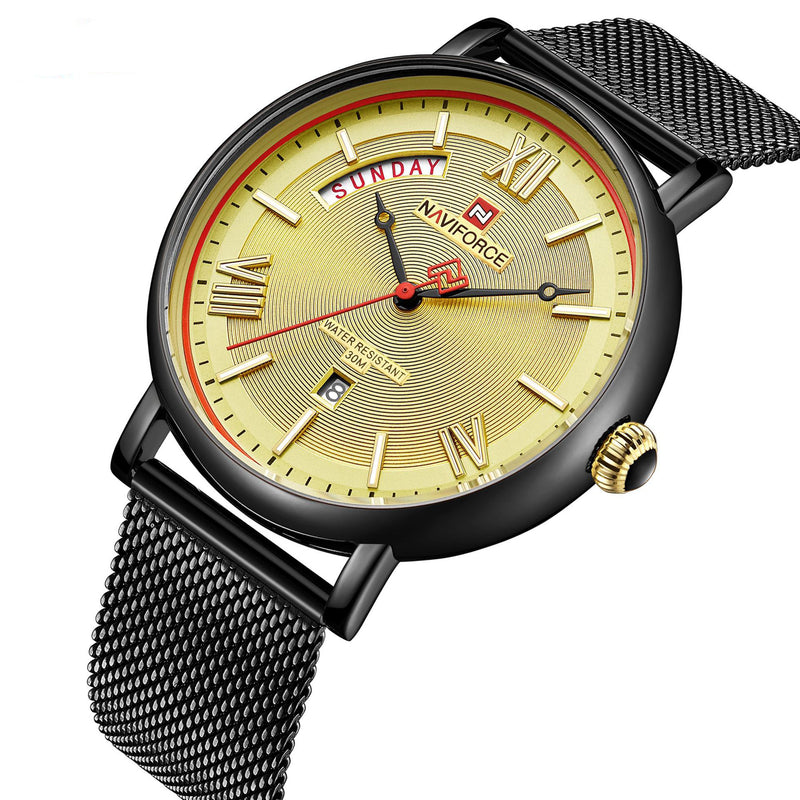 NAVIFORCE 3006 Mesh Steel Band Calendar Quartz Watch Casual Waterproof Men Wrist Watch