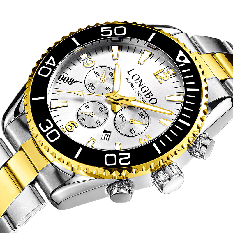 LONGBO 80523 Fashion Full Steel Luminous Display Waterproof Business Style Men Quartz Watch