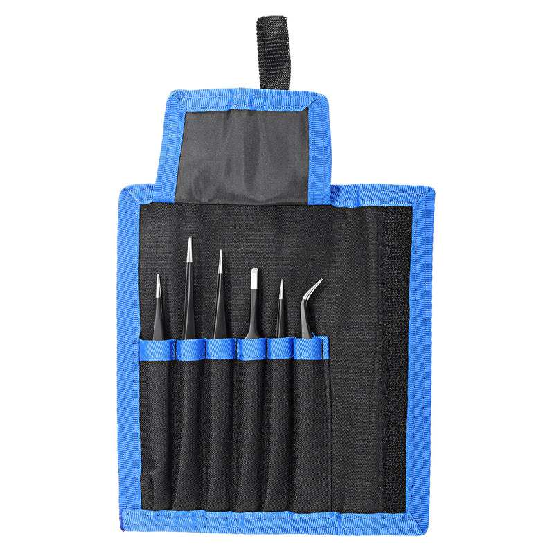 DANIU 6Pcs Safe Anti-static Tweezers Maintenance Repair Nippers Forceps Tools Kit ESD10-15