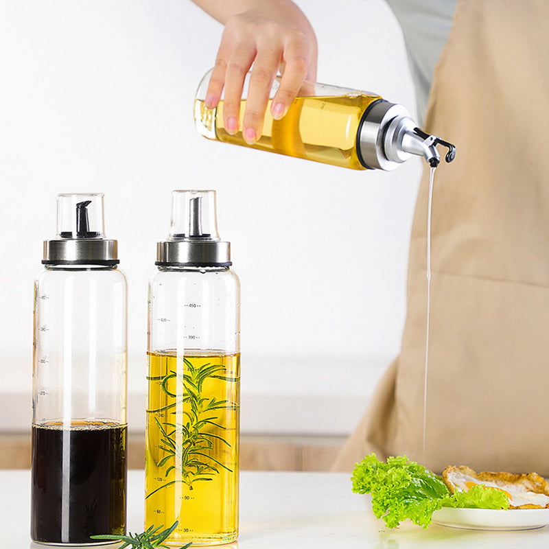 Portable Oil Dispenser Seasoning Bottles Dispenser With Scale Sauce Bottle Glass Storage Bottles For Oil Vinegar Kitchen Cooking Accessories