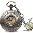 JIJIA JX009 Carved Flower Cover Hollow Cover Alloy Bronze Mechanical Pocket Watch