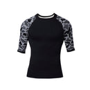 Men Compression Leopard Print Sports Tight Shirt Half Sleeve Quick Dry Body Shaper