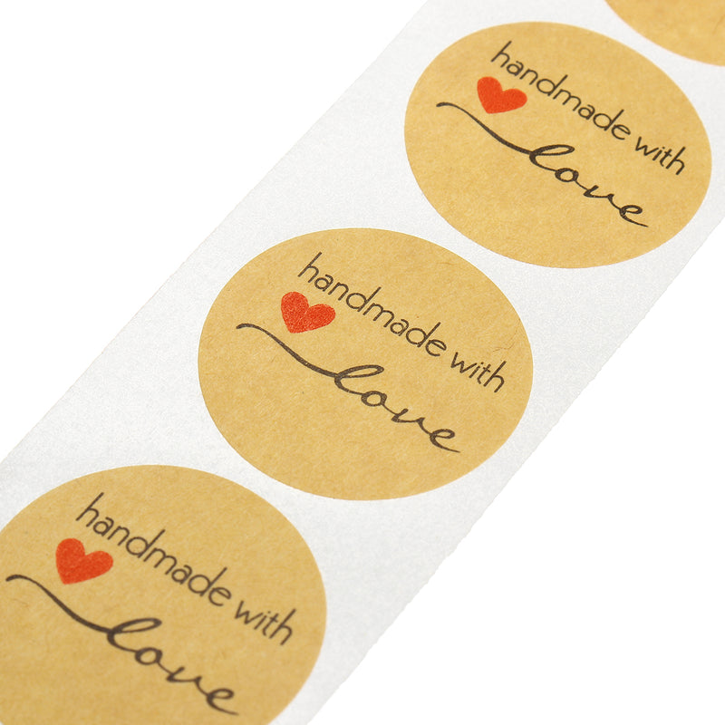 500PCS Kraft Paper Handmade With Love Sticker DIY Gifts Wrap Cookies Packaging Sticker