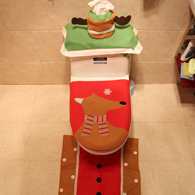 3PCS Christmas Santa Toilet Seat Covers Wtih Tissue Box and Rug Bathroom Set Christmas Decor