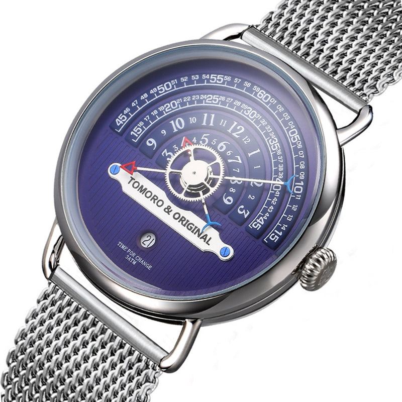 TOMORO TMR1019 Unique Design Men Wrist Watch Stainless Steel Strap Calendar Quartz Watch