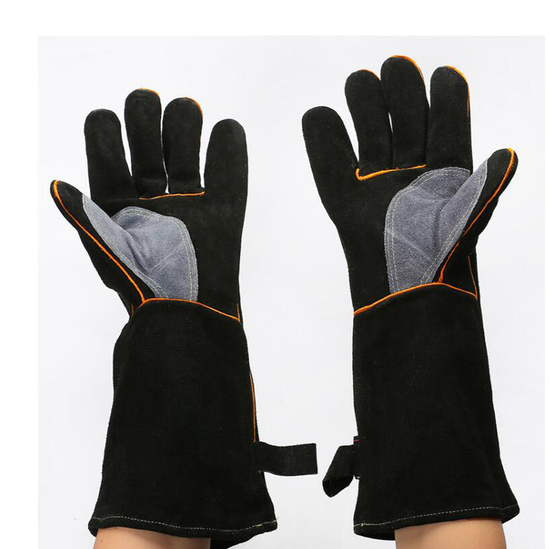 2Pcs Heavy Duty Wood Burner Welding Gloves Heat Resistant PU Leather Stoves Barbecue Work Gloves