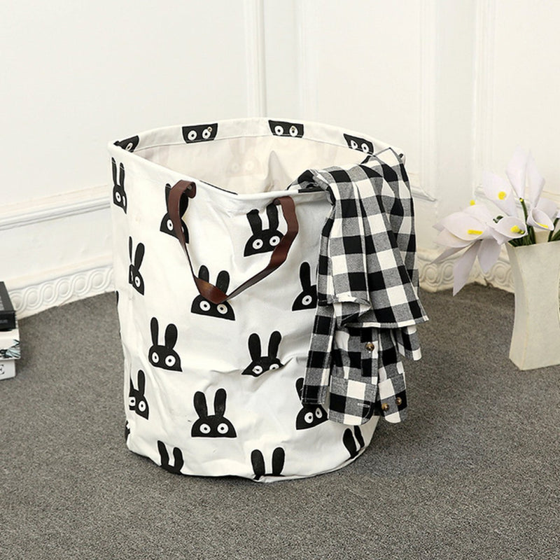 Useful Baby Kids Toy Canvas Laundry Drain Basket Storage Bag With Leather Handbag