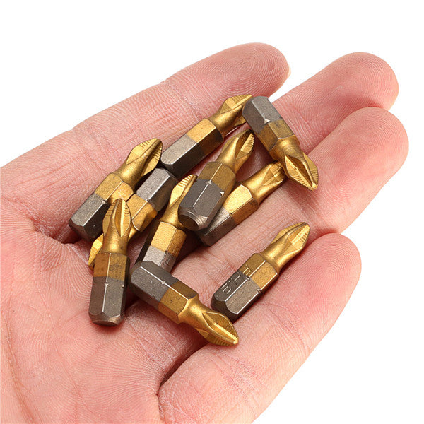 10pcs 25mm Titanium Coated Hex Shank PH2 Magnetic Screwdriver Bit Set