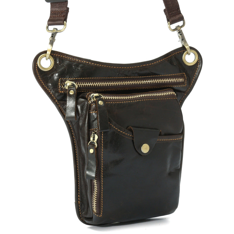 Men Motocycle Waist Leg Bag Fashion Leather Hiking Cycling Work School Travel