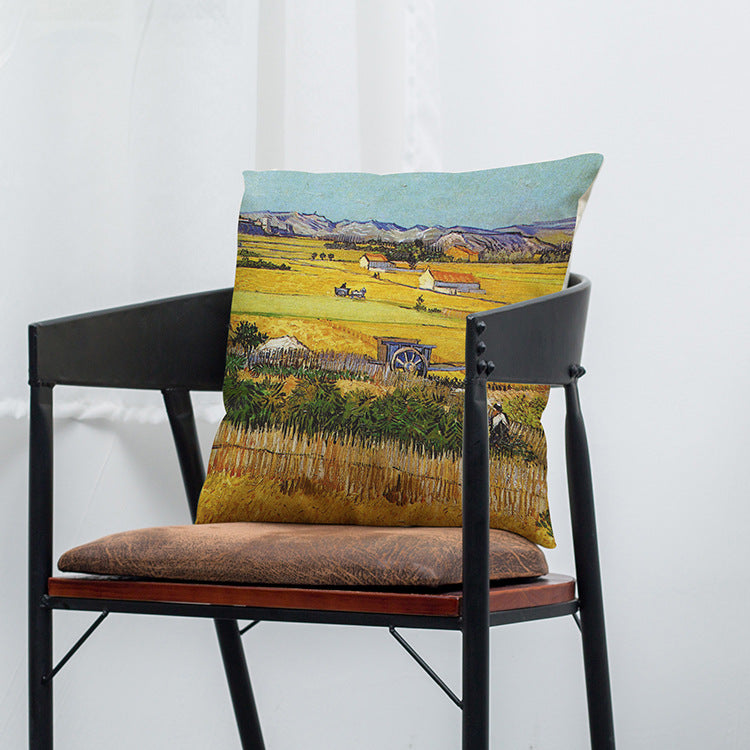 Abstract Starry Oil Painting Cotton Linen Pillow Case Waist Cushion Cover Bags Home Car Deco