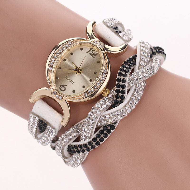 DUOYA D014 Rhinestones Elegant Ladies Watch Leather Strap Bracelet Watches