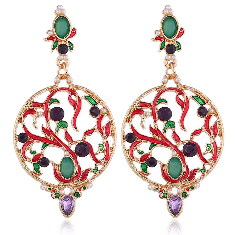 Bohemian Hallow Earrings Rhinestone Retro Style Ear Drop Alloy Earring For Women