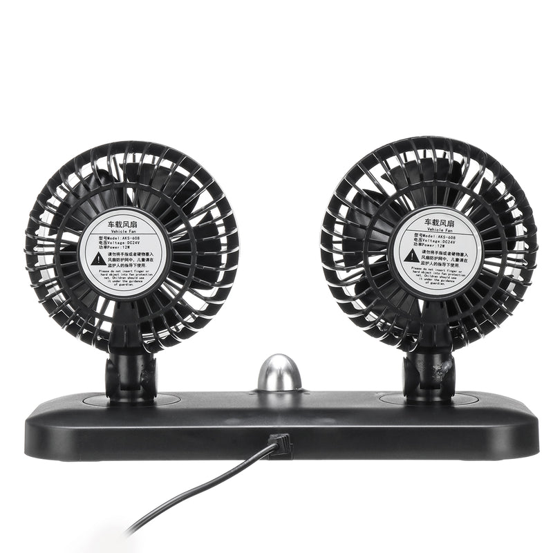 12V/24V Dual Head Car Fan  Recreational Vehicle Cooling Fan Rotating Oscillating Dashboard Ventilation Air Cooler