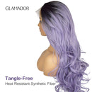 Light blue T color lady's synthetic fiber front lace wig high temperature silk half hand hook long curly hair
