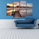 Miico Hand Painted Four Combination Decorative Paintings Foggy Lake Surface Wall Art For Home Decoration