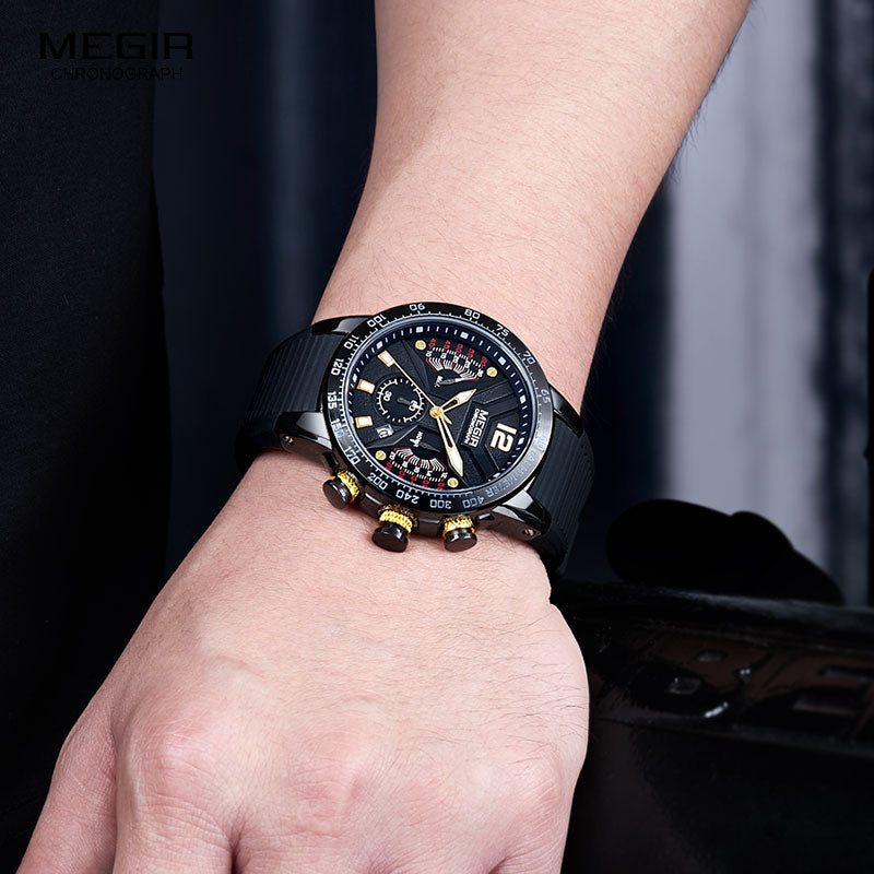 MEGIR 2106G Sport Chronograph Luminous Waterproof Men Wrist Watch Silicone Strap Quartz Watch