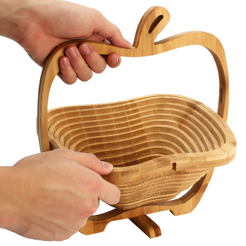 Collapsible Apple Shaped Bamboo Basket Kitchen Fruit Storage Centerpiece Decorations