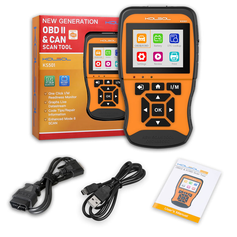 KOLSOL KS501 OBDII OBD2 EOBD Auto Diagnostic Scanner Tool Car Enhanced OBD2 Orange Universal Multi-languages
