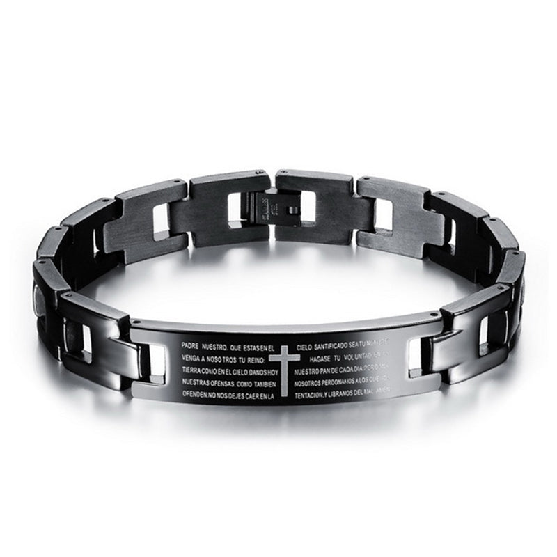 Spanish Bible Lord's Prayer Bracelet Corrosion Cross Stainless Steel Men's Bracelet