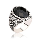 Retro Classic Black Gem Jewelry Exquisite Carved Totem Geometry Men Ring