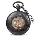 JIJIA JX017 Self-wind Mechanical Chain Black Alloy Case Pocket Watch