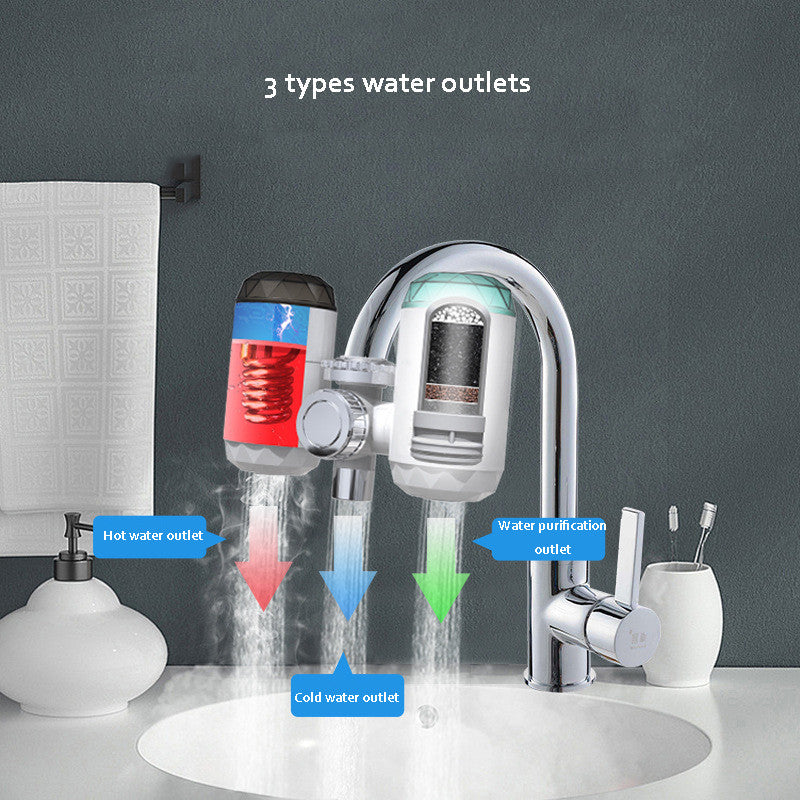 3000W 220V Three Water Outlets Temperature Display Electric Instant Heating Faucets Kitchen Hot&Cold Water Heater Water Purifier EU Plug