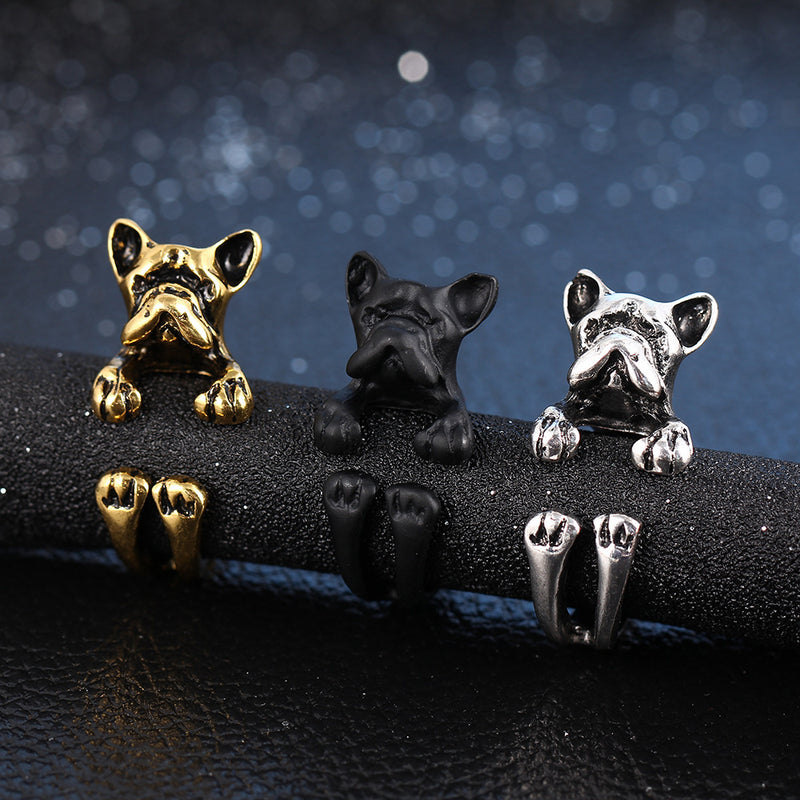 Cute Unisex Finger Ring Open Adjustable Dog Head Rings Fashion Hands Accessories for Women Men