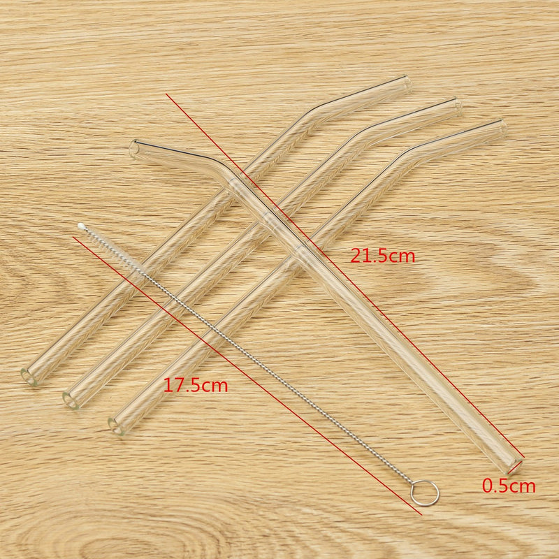 4Pcs 5mm Reusable Clear Bent Glass Drinking Straws Water Juice Straws with Cleaning Brush