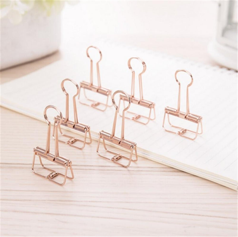 6Pcs Deli 9415 Rose Gold Binder Clip for Office School Paper Organizer Stationery Metal Clips