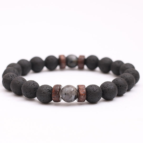 Vintage Volcanic Stone Beaded Bracelet Matte Black Men Bracelet