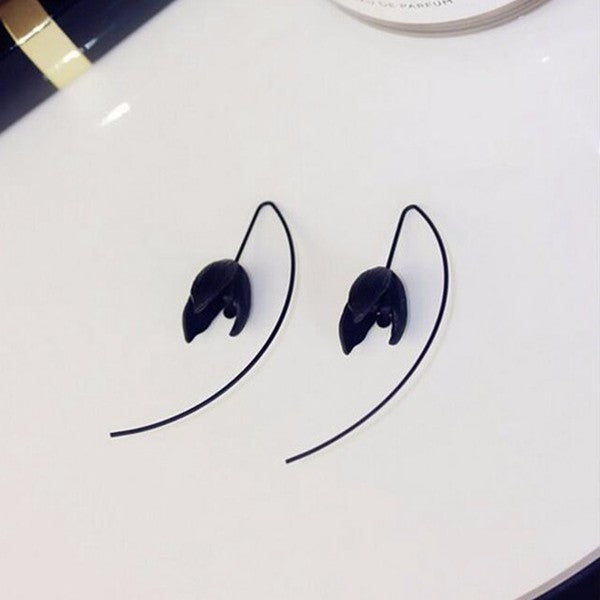 Simple Ear Drop Alloy Black Flower Long Earrings For Women