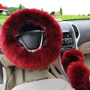 3Pcs 38cm Wool Car Steering Wheel Covers Winter Warm Cushion Universal
