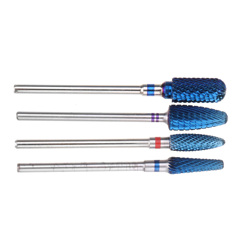 4pcs Blue Tungsten Steel Nail Drill Bits Grinding Head Carbide Burrs for Electric Manicure Machine