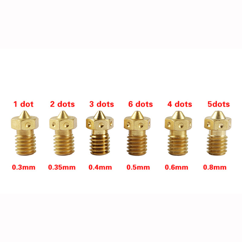 6Pcs Brass V6 Nozzles 1.75mm 0.3/0.35/0.4/0.5/0.6/0.8mm Each Hotend Nozzle for 3D Printer