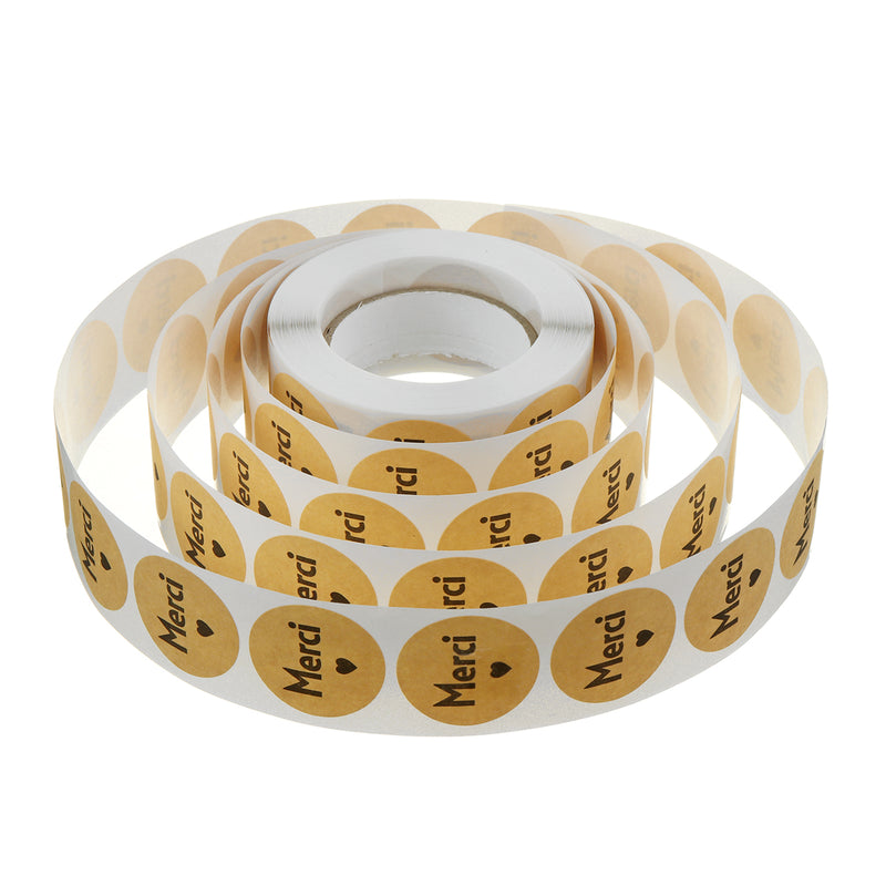 500Pcs/Set French Merci Stickers Roll Kraft Paper Round Sealing Commercial Labels