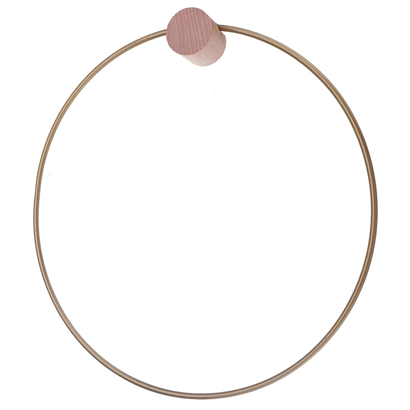 Self-Adhesive Iron Circle Round Towel Holder Ring Shape Shelf w/ Wooden Hook Wall Mount Rack Bathroom