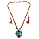 Tibetan Buddhist Prayer Bead Necklace Inlay Turquoise Pendant For Meditation